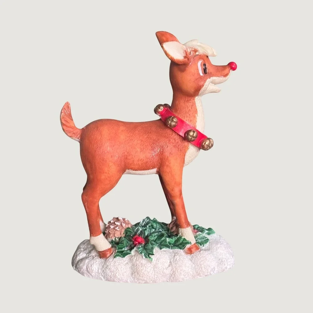 Rudolph the Red-Nosed Reindeer Figurine Christmas Holiday Decor Jingle Bells